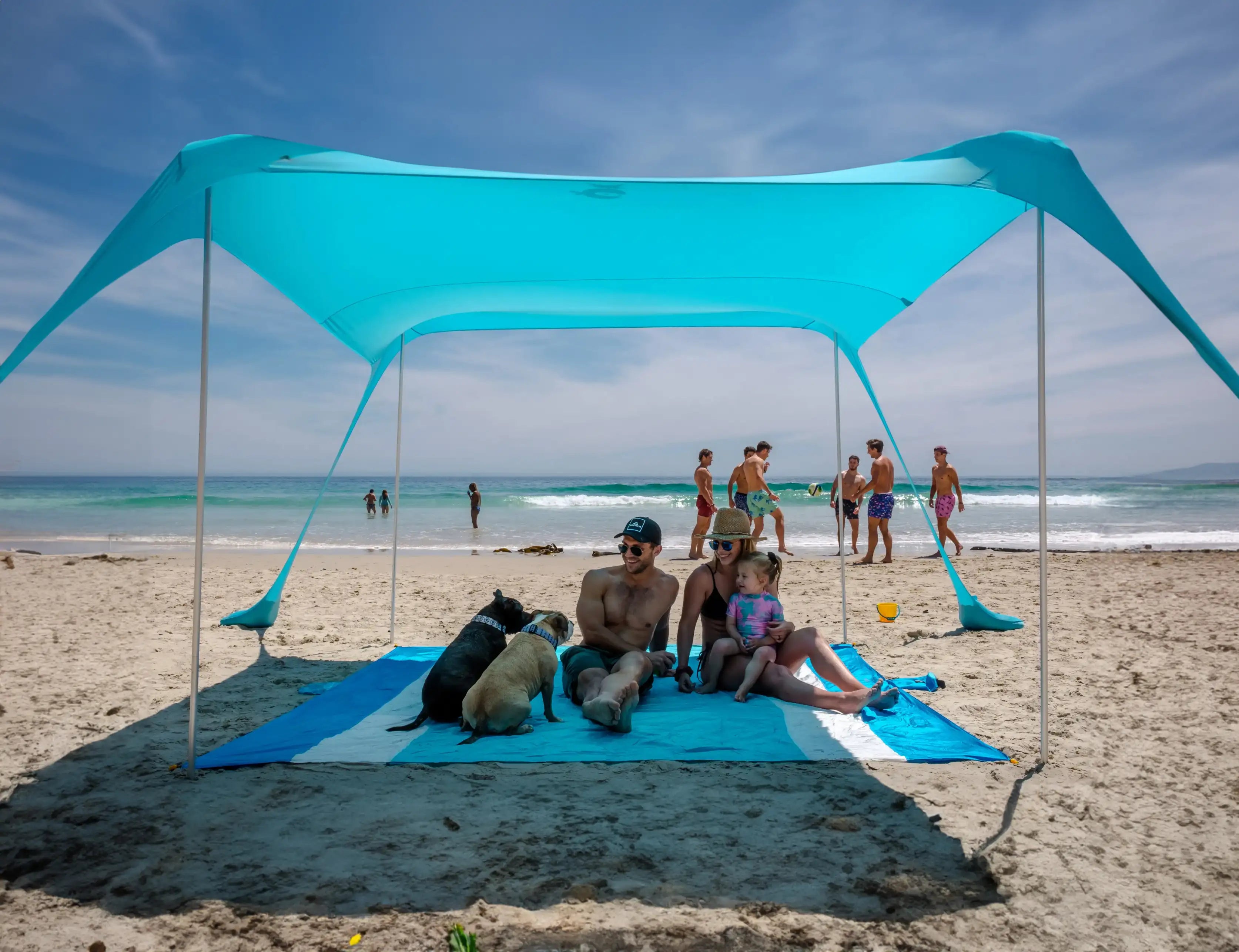 SUN NINJA Up Beach Tent Sun Shelter UPF50+ with Sand Shovel, Ground Pegs  and Stability Poles, Outdoor Shade